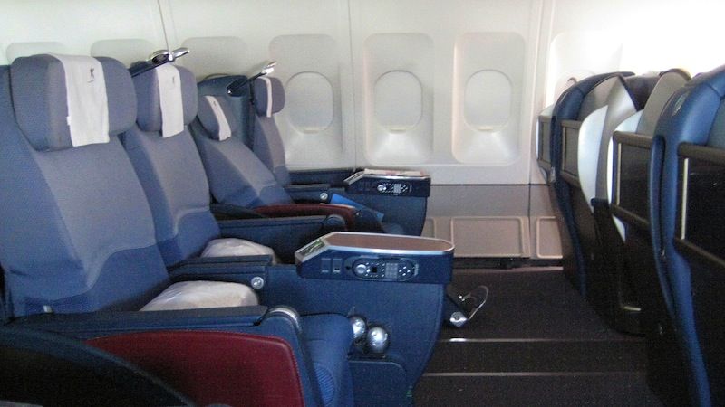 LAN's business class seat: lie-flat, well-cushioned, and in a spacious cabin.