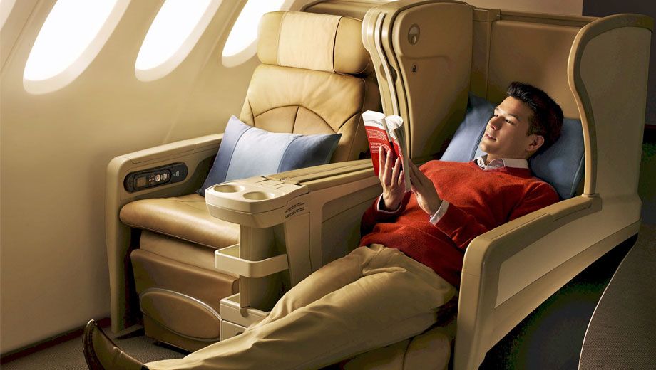 Some Singapore Airlines flights from Australia have fully flat beds -- some of the best in the sky -- while others have these less spacious angled lie-flat seats.