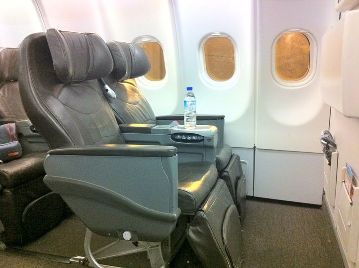The first row of Jetstar's A330 business class has legroom to spare – not so the rest of the seats...