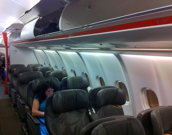 We snapped this photo before JQ7's business class cabin filled to capacity