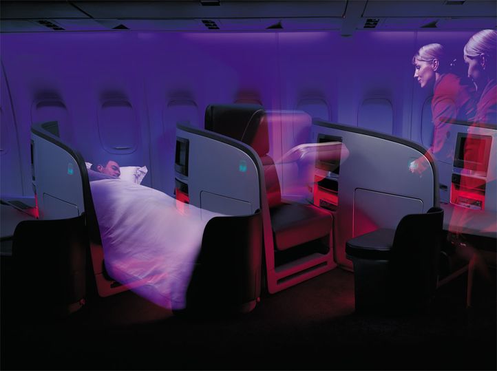 Here's how Virgin Atlantic's herringbone seats fold down to create a bed.