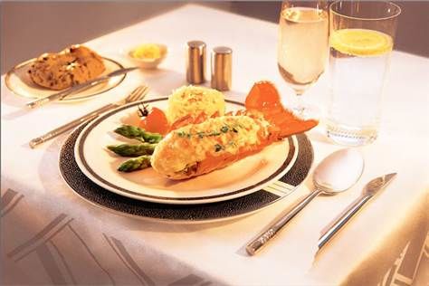 Lobster Thermidor is old-school first class -- but available in business class from Singapore if you book in advance.