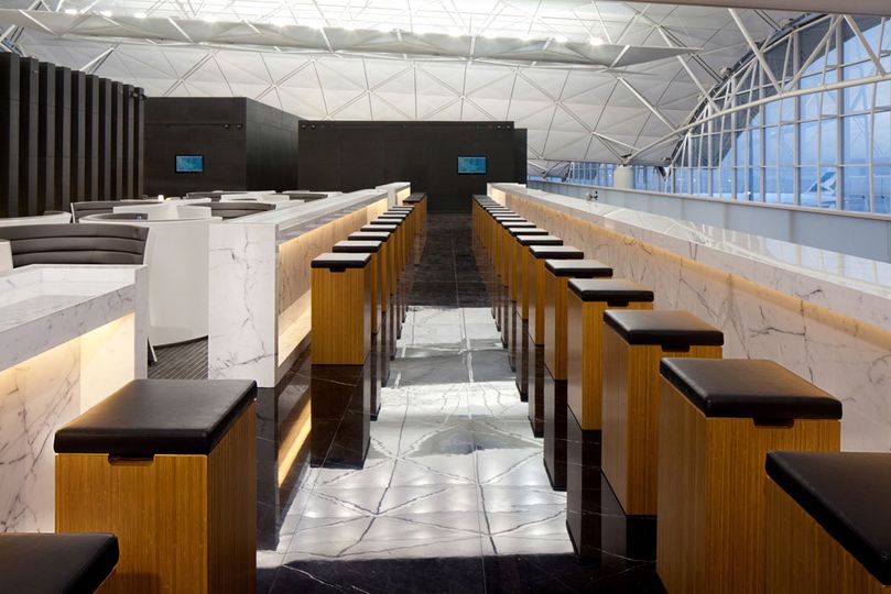 Just about every one of these seats will be filled during peak travel periods at Cathay Pacific's The Wing Business lounge.