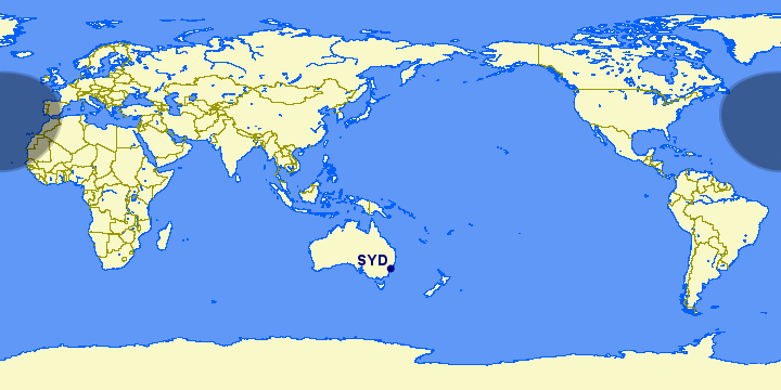 This range map from Sydney demonstrates that the proposed 777 version (darker grey circle) only adds a few hundred km onto the range of the existing jet.. gcmap.com