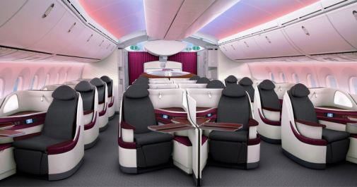 Business class on Qatar Airways' 787s looks like a dream: fully flat beds with direct access to the aisle for everyone.