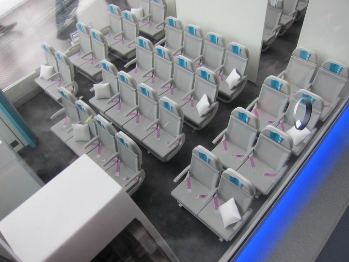 Airbus is planning a 2-4-2 layout for premium economy in the A350 XWB, as this mockup of the A350-1000 demonstrates.