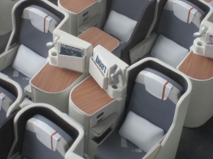 Airbus' A350 model is showing off sister company Sogerma's Solstys seat, but several other business class options are available.