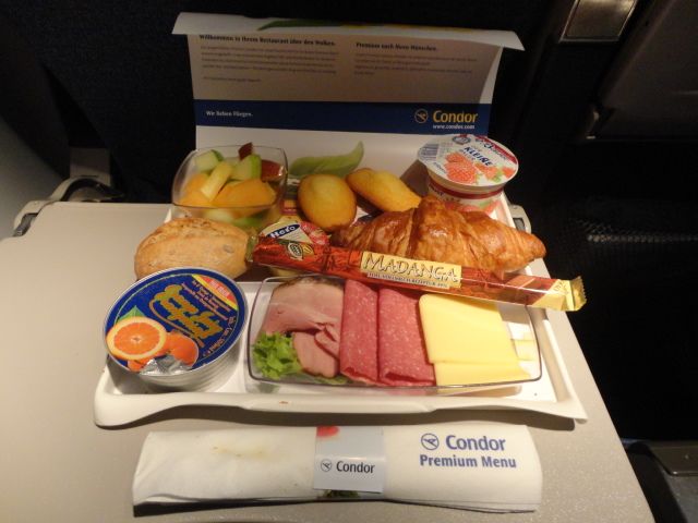 This premium meal from German airline Condor is a decent upgrade from the regular meal, Nikos Loukas tells us.