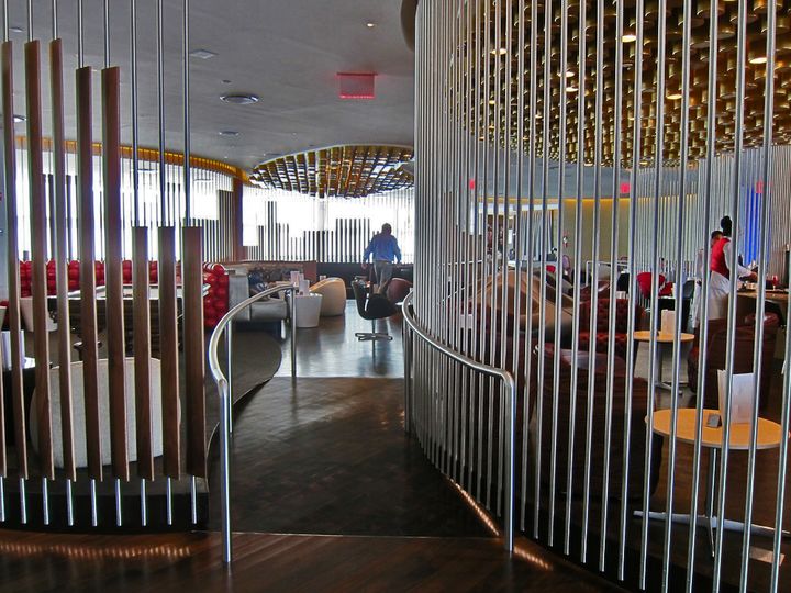Head up the ramp and round the central area to find the spa and salon.