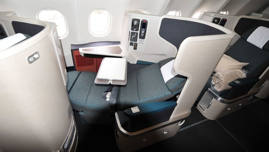 Cathay's new business class angles away from the aisle, while its older business class angles towards the aisle.