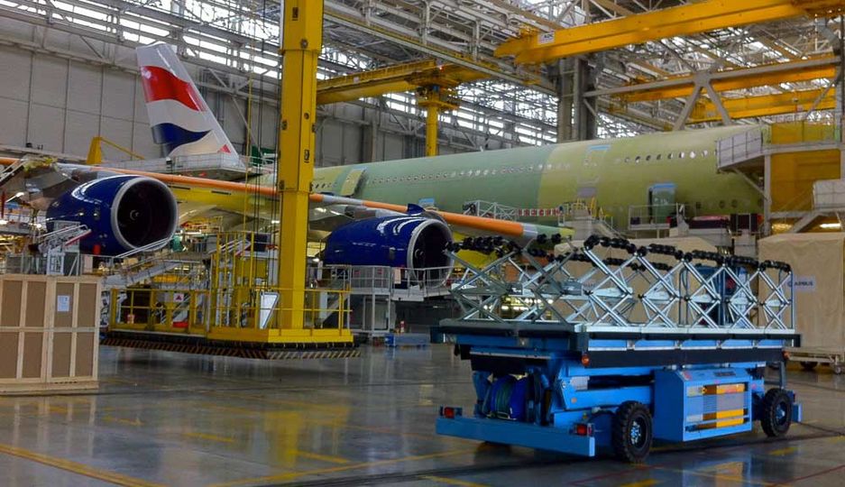 Work in progress: BA's first A380 puts her face on at the Airbus factory in Toulouse. AusBT