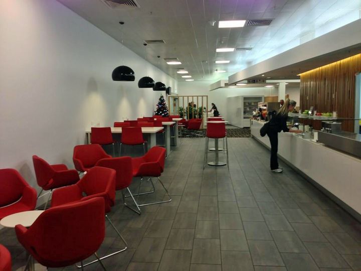 The dining area is chic and spacious...