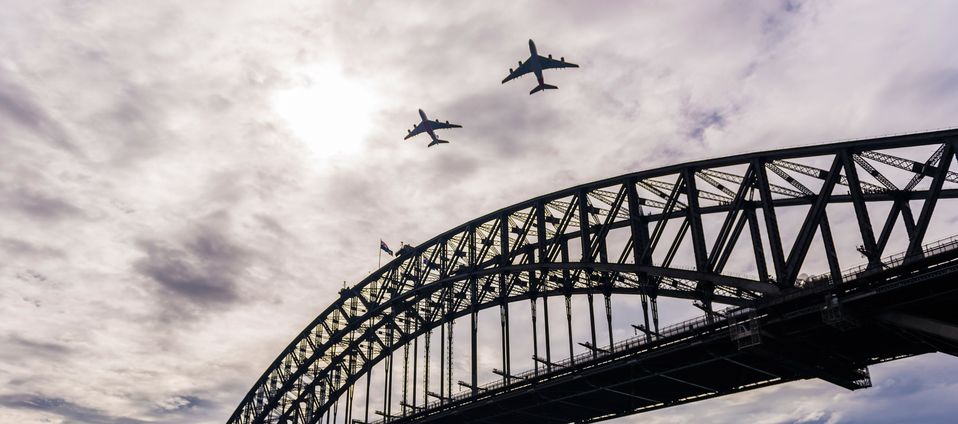 Flying over the Harbour Bridge. Keith McInnes
