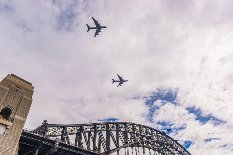 Flying over the Harbour Bridge. Keith McInnes