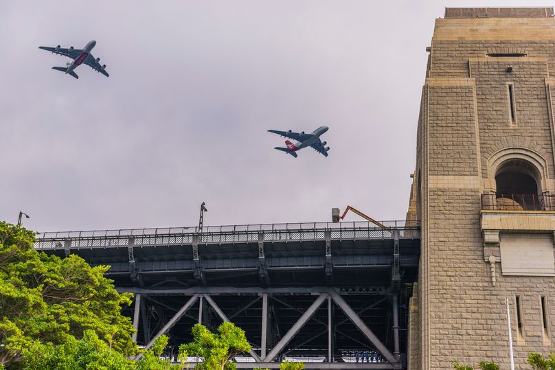 Flying over the Harbour Bridge. Keith McInnes