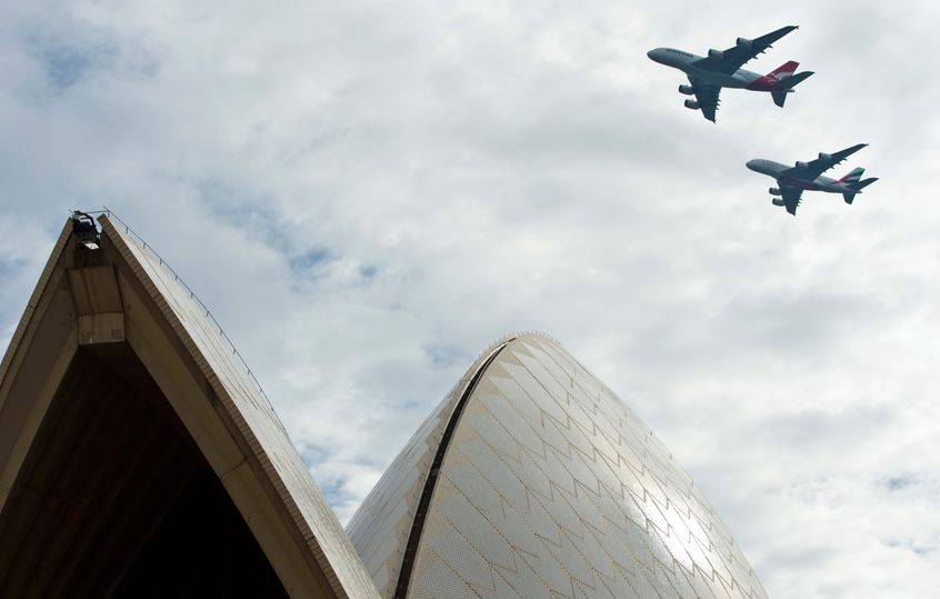 Over the iconic sails of the Opera House. James Morgan/Qantas