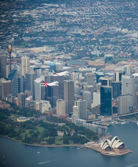 A380s over Sydney. Brent Winstone/Qantas