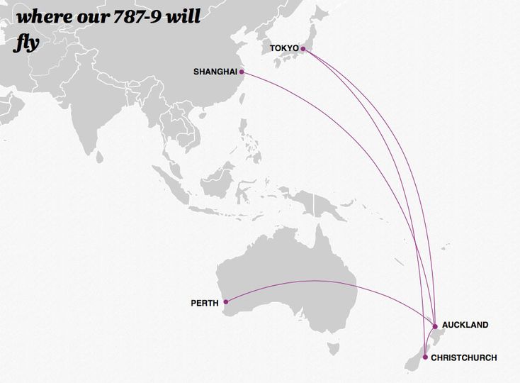 Perth, Shanghai and Tokyo will be Air New Zealand's first three 787-9 routes for 2014. Air New Zealand