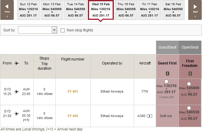 (Ignore the 'OpenSeat' column, Etihad's version of 'any seat awards'...)