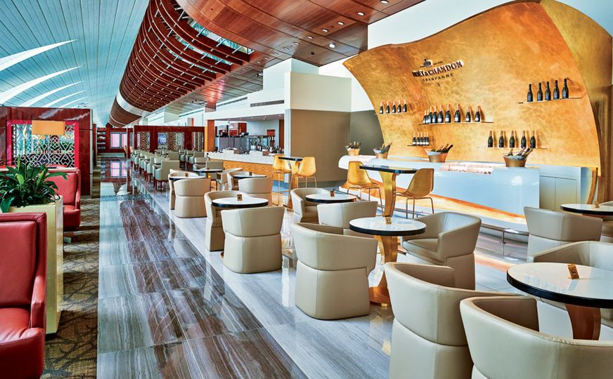Emirates’ business class Moët & Chandon Champagne Lounge in Dubai