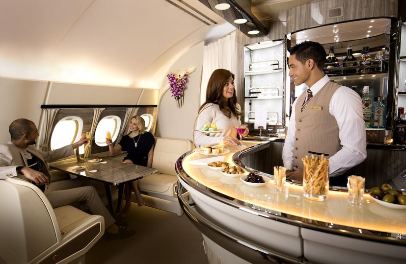 Emirates' second-generation Airbus A380 inflight bar and lounge.