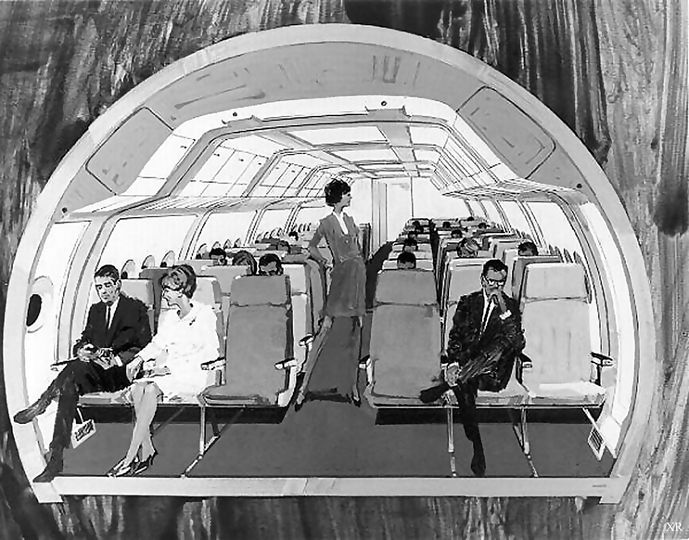 The Boeing 2707 was designed to carry 227 travellers with more space and comfort than cramped Concorde's 128 passengers.