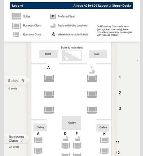 This A380 seatmap, showing six suites and a centre aisle, briefly on the Singapore Airline website under the name 'test.pdf' and labelled 'Layout 3'. Singapore Airlines