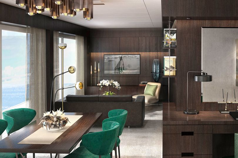 The all-suite ship will feature graciously sized staterooms with tall ceilings.