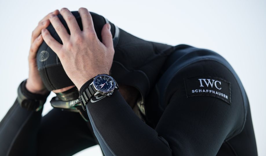 The vented rubber strap on the IWC Aquatimer Deep Three.