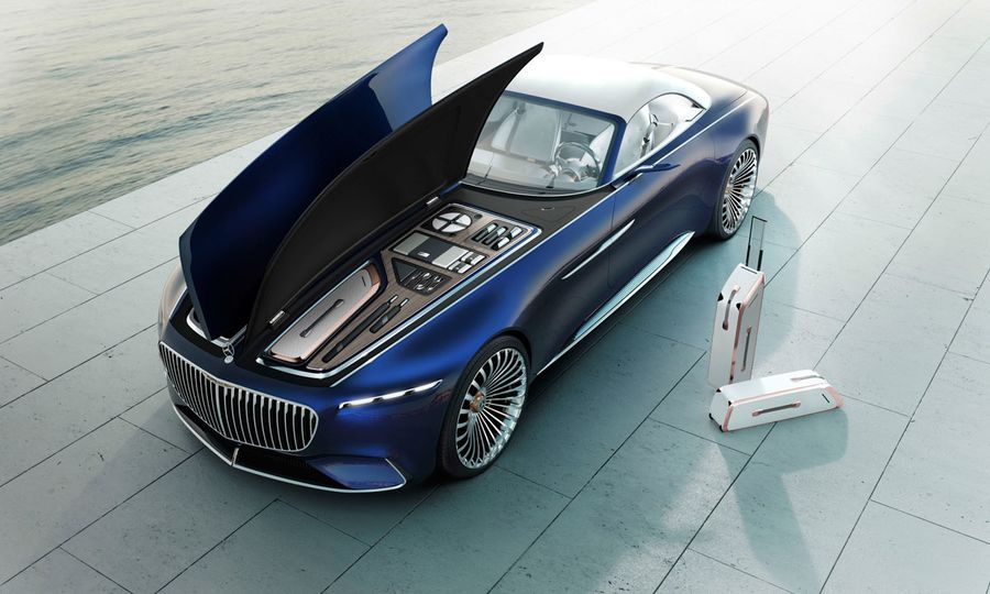 In the front luggage area of the Vision Mercedes-Maybach 6 Cabriolet is a set of two suitcases, exclusively created for the vehicle.