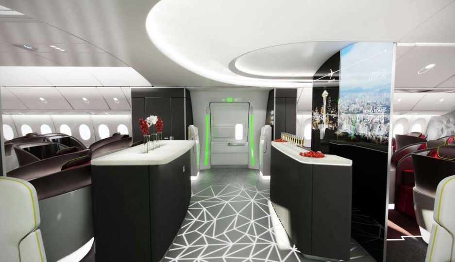 Boeing 777X concept business class cabin. Boeing
