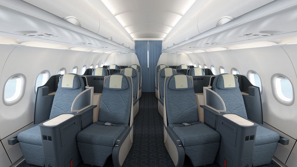Business class aboard Philippine Airlines' Airbus A321neos is a secluded affair, with 12 seats across three rows.