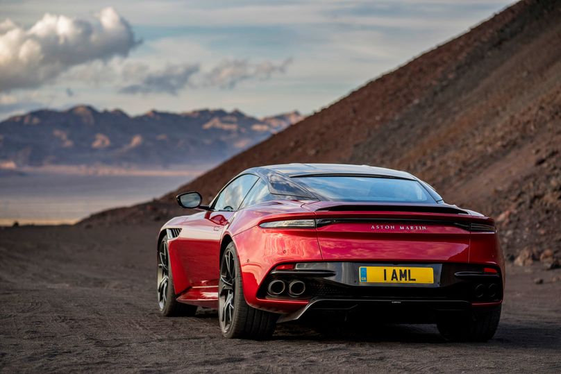 Aston Martin says a new exhaust system with active valves and quad tailpipes ensures that he DBS Superleggera has a 'commanding sound character', particularly in the more aggressive driving modes.