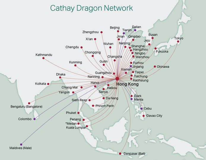 The Cathay Dragon network spans over 20 cities in mainland China