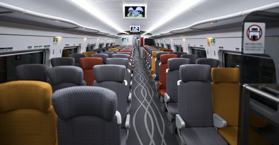 Inside the Express Rail Link (XRL) train.