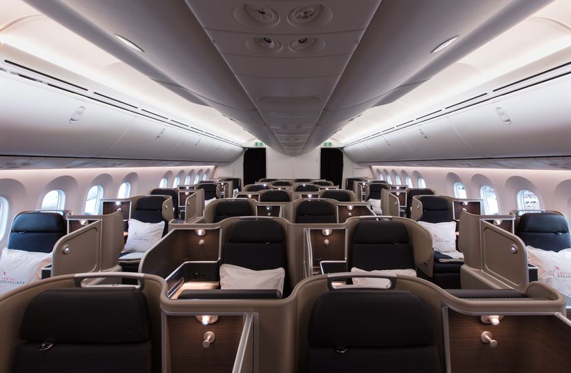 Qantas' new Airbus A380 business class cabin adopts the same staggered seating layout as the Boeing 787