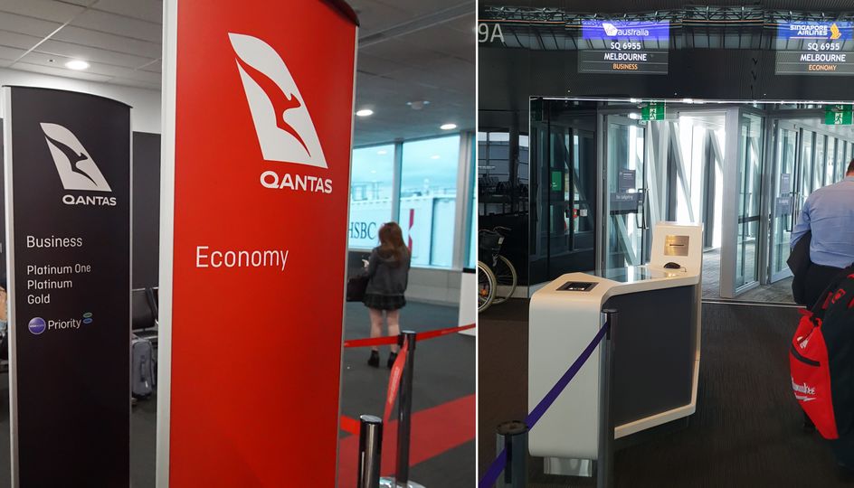 Left: Melbourne Airport T1 Qantas gate. Right: Perth Airport T1 Virgin Australia gate