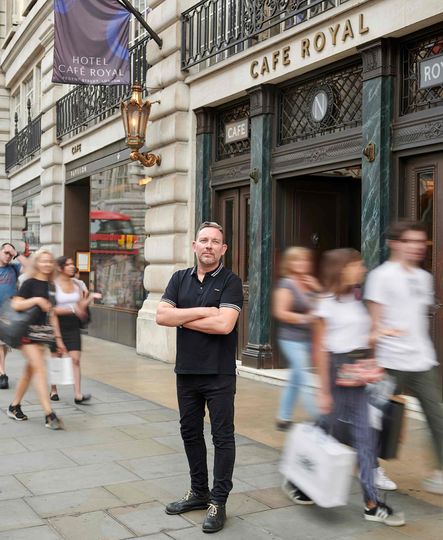 Albert Adri&agrave; outside the Regent Street's Hotel Caf&eacute; Royal.
