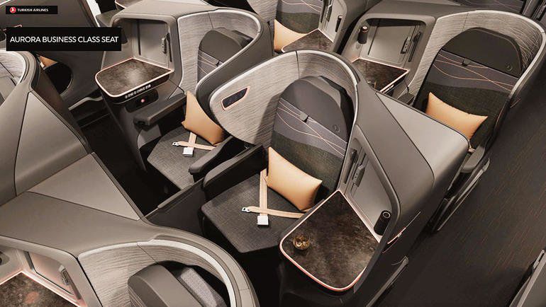 Turkish Airlines' Boeing 787 business class cabin.