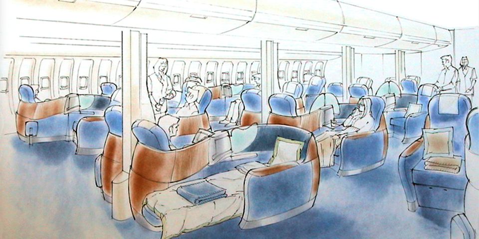 Tangerine's early 'Sky Lounge' concept sketch attempted to visualise the vibe of the new Club World cabin