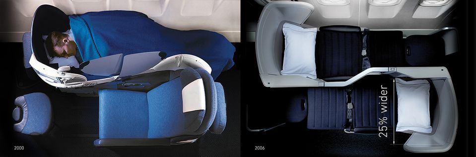 British Airways Club World beds: old (2000) vs new (2006)