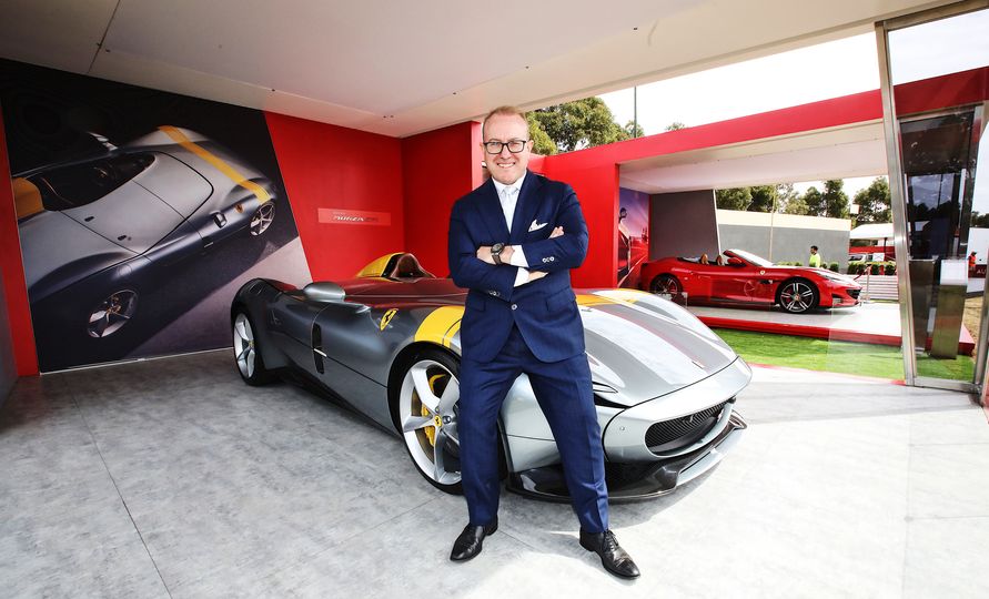 Ferrari Australasia CEO Herbert Appleroth and the SP1 Monza concept car