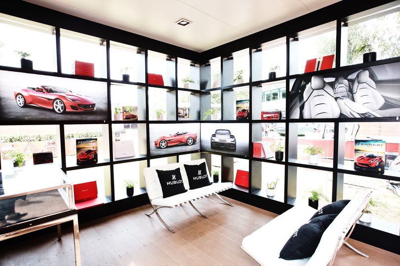 Inside the pop-up Ferrari Red Lounge