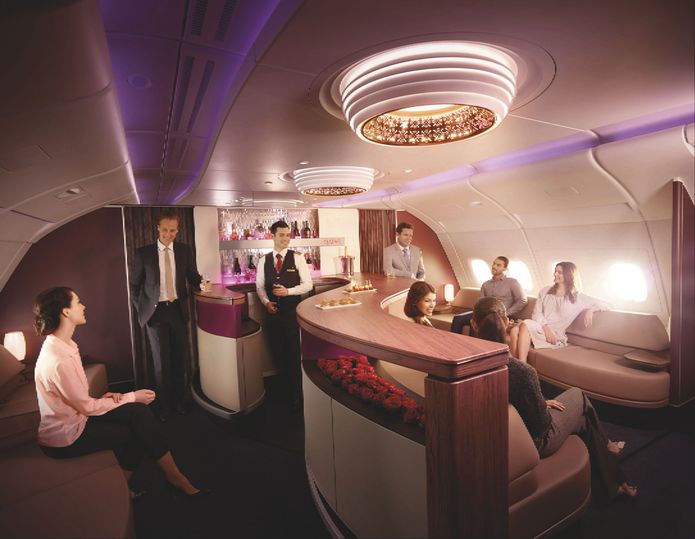 Qatar's spacious and elegant Airbus A380 lounge is the perfect place to relax during your flight