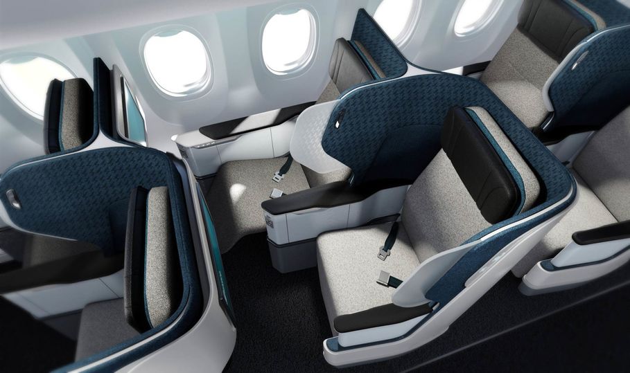 This staggered design from seatmaker HAECO is rumoured to Emirates' new premium economy seat.