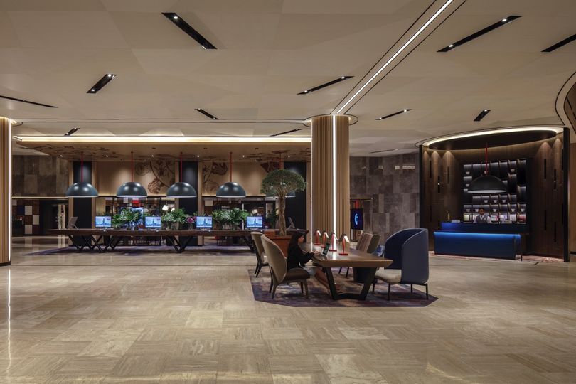 The Swissotel's lobby provides more room to move, plus space to sit and wait for visitors