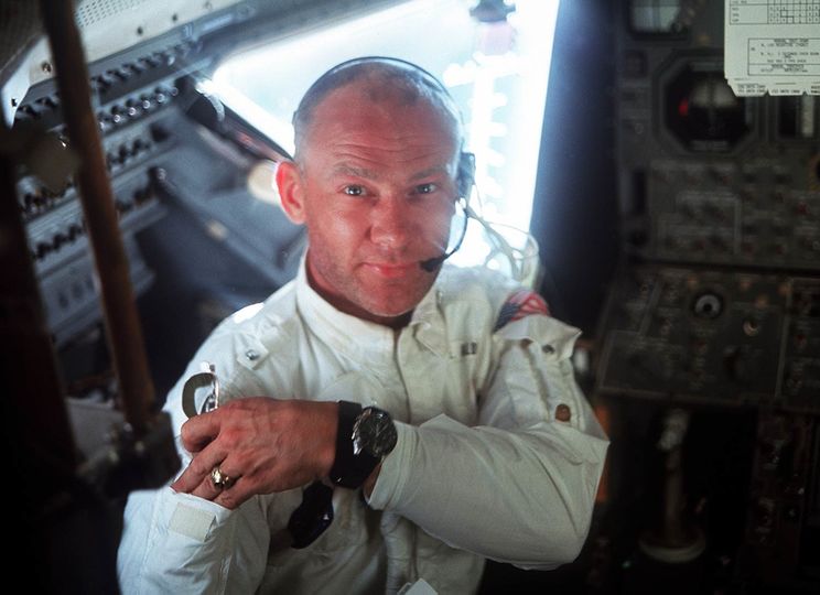 Apollo 11 astronaut Buzz Aldrin sports an Omega Speedmaster on his way to the Moon.