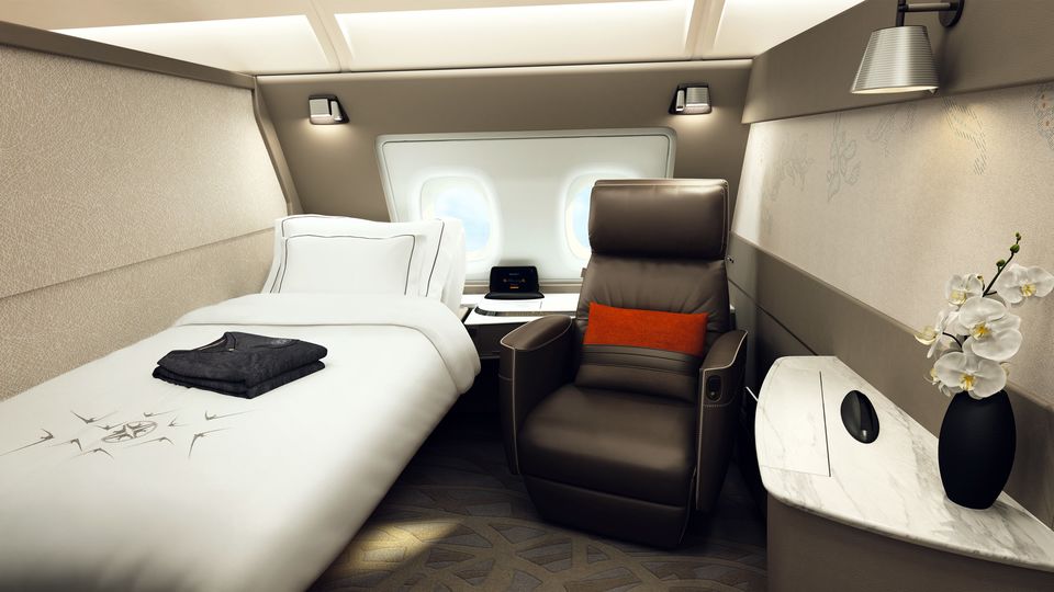 Six first-class suites are located forward on the upper deck of Singapore Airlines' A380 superjumbos.