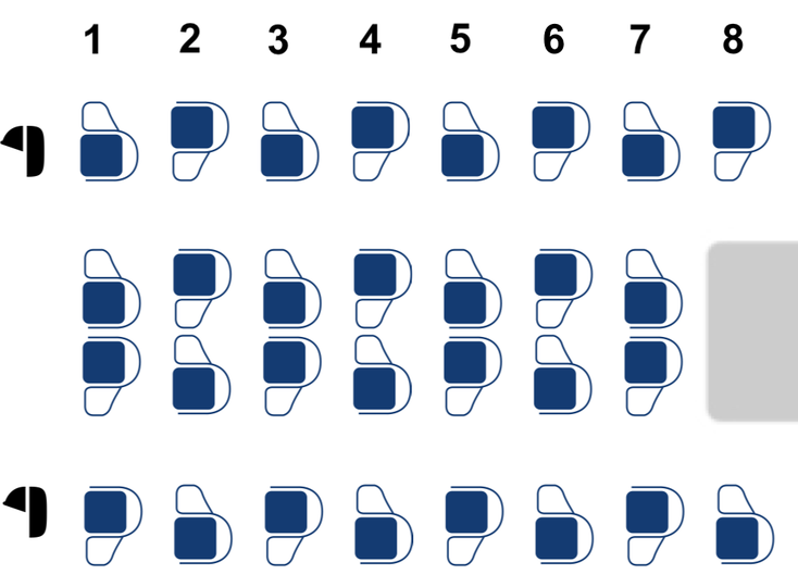 The seatmap for Turkish Airlines' Boeing 787-9 business class cabin.