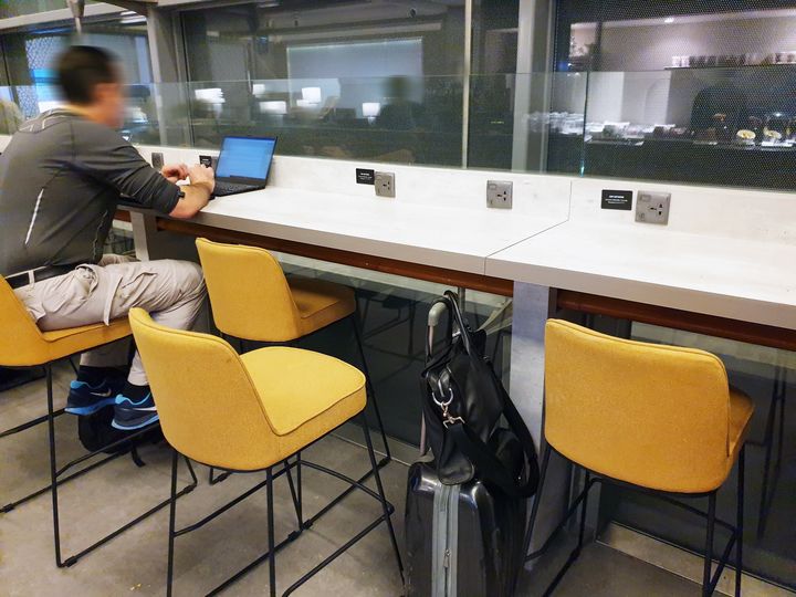 Bar tables with power outlets, Marhaba Lounge Singapore T3.
